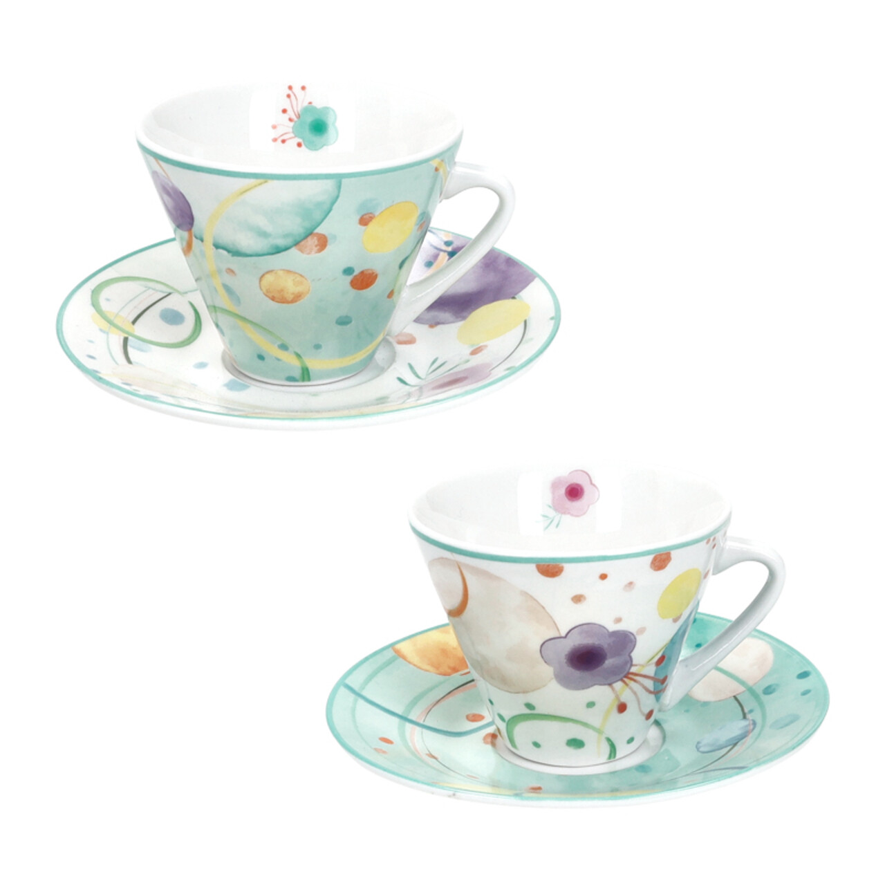 Set 2 cesti cu farfurie pentru cafea, Bollicine, Brandani, 11x6 cm, 80 ml, portelan - imagine 5
